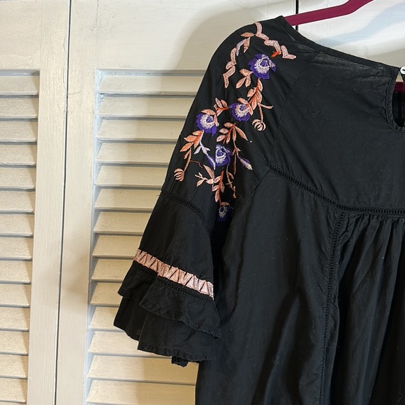 FREE PEOPLE Pavlo Embroidered Ruffle Boho Lined Dress Black Babydoll Large - Picture 9 of 11
